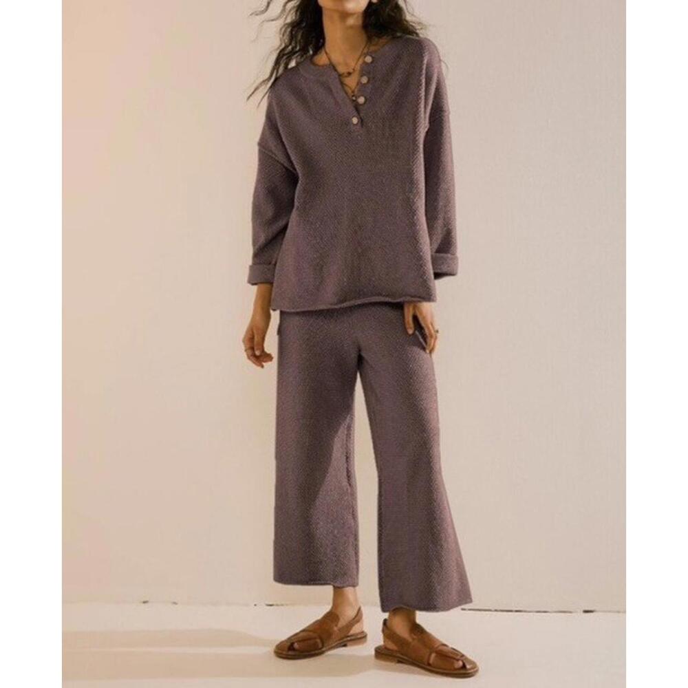 F P Beach Hailee Sweater Set Large Grey  Wide Leg Relaxed Slouchy Fit NWOT $128